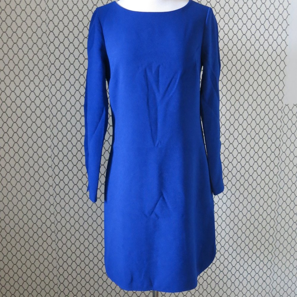 Badgley Mischka Belle Blue Full Zip Long Sleeve Hi Low Shift Dress - Size 4